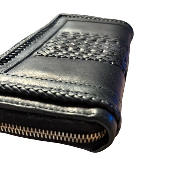 Gucci Black Braided Leather Continental Wallet w Gucci Charm Zipper - Rare - Picture 6 of 9